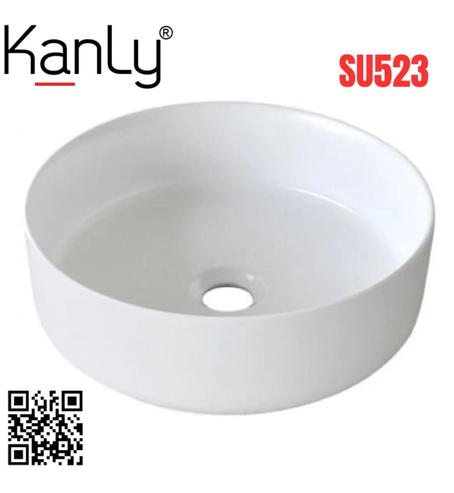 Chậu lavabo đặt bàn sứ tròn màu trắng Kanly SU523 