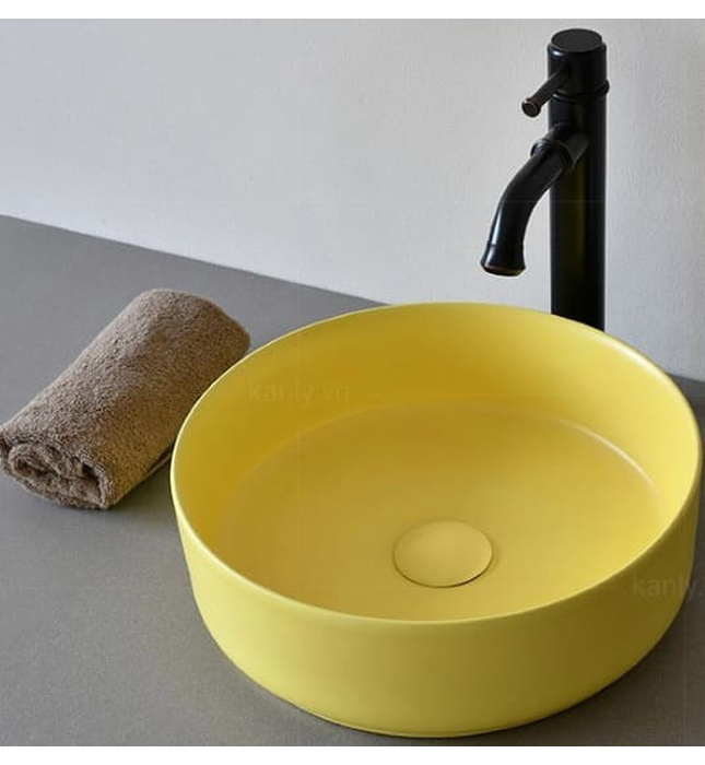 Chậu lavabo đặt bàn sứ tròn màu vàng Kanly SU524 