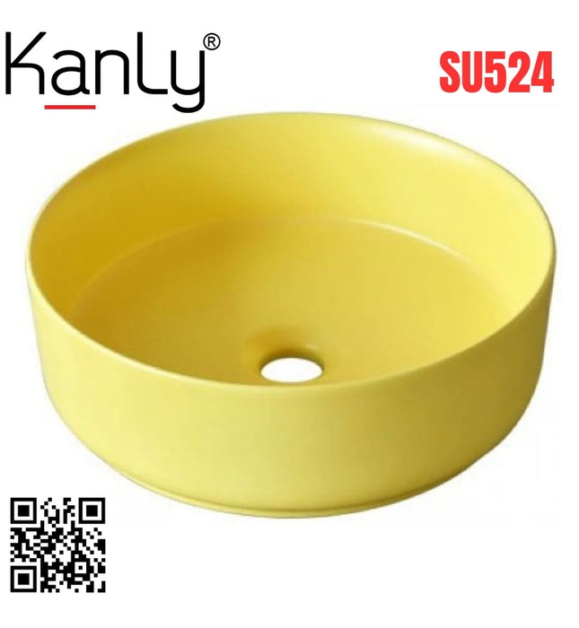 Chậu lavabo đặt bàn sứ tròn màu vàng Kanly SU524 