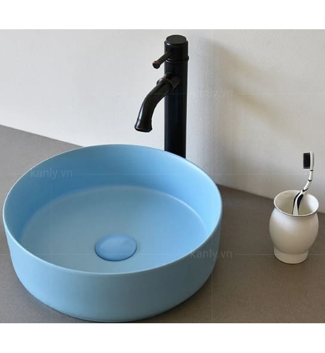 Chậu lavabo đặt bàn sứ tròn màu xanh da trời Kanly SU525 