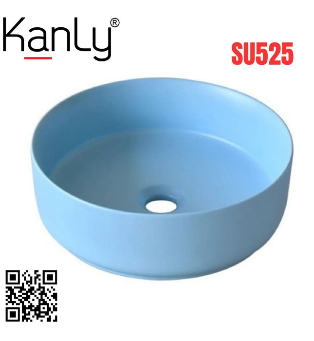 Chậu lavabo đặt bàn sứ tròn màu xanh da trời Kanly SU525 