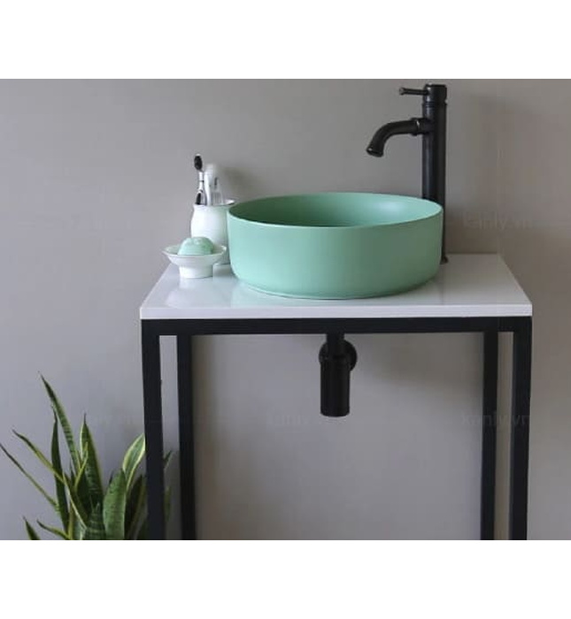 Chậu lavabo đặt bàn sứ tròn màu xanh ngọc Kanly SU526 