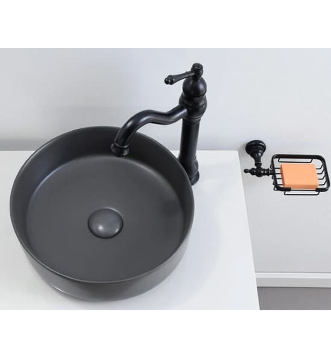 Chậu lavabo đặt bàn sứ tròn màu xám Kanly SU527