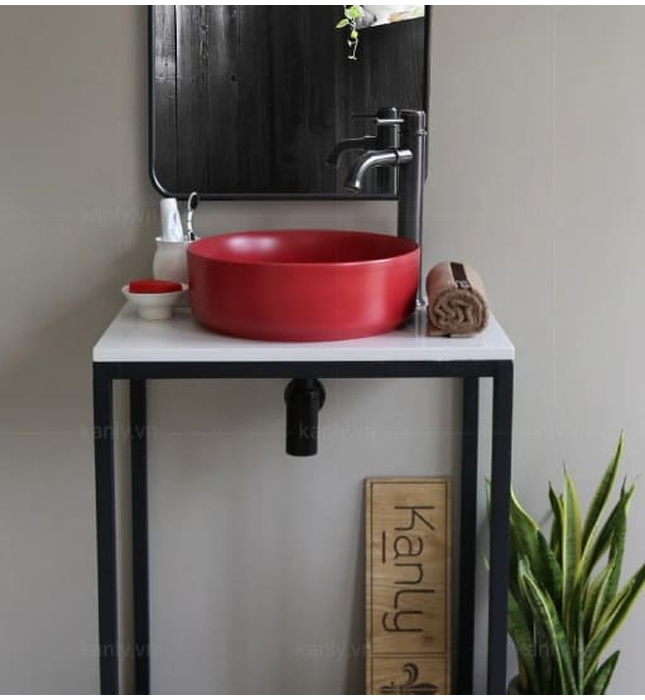 Chậu lavabo đặt bàn sứ tròn màu đỏ Kanly SU528 