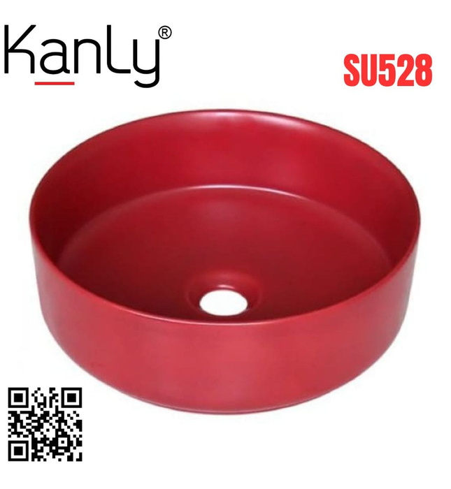 Chậu lavabo đặt bàn sứ tròn màu đỏ Kanly SU528 