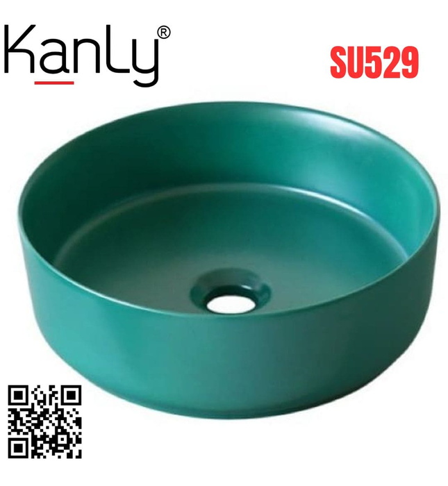Chậu lavabo đặt bàn sứ tròn màu xanh lá Kanly SU529 