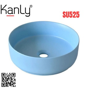 Chậu lavabo đặt bàn sứ tròn màu xanh da trời Kanly SU525 