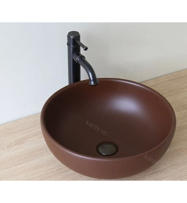 Chậu lavabo đặt bàn sứ tròn màu nâu Kanly SU511 