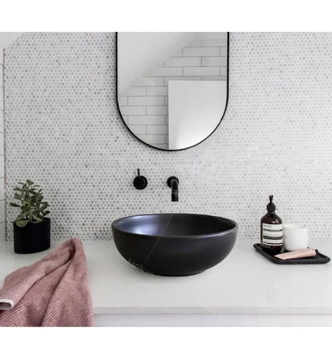Chậu lavabo đặt bàn sứ tròn màu đen Kanly SU512 