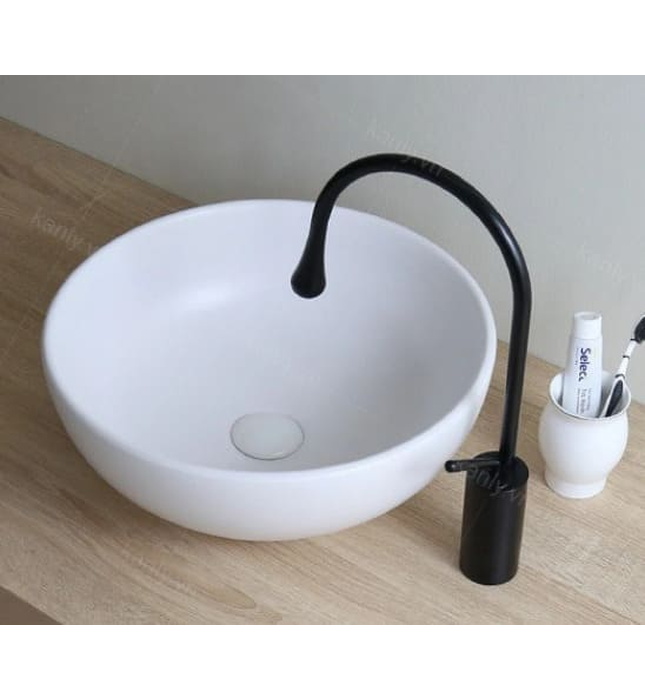 Chậu lavabo đặt bàn sứ tròn màu trắng Kanly SU513 