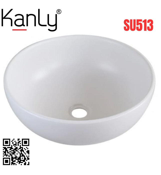 Chậu lavabo đặt bàn sứ tròn màu trắng Kanly SU513 