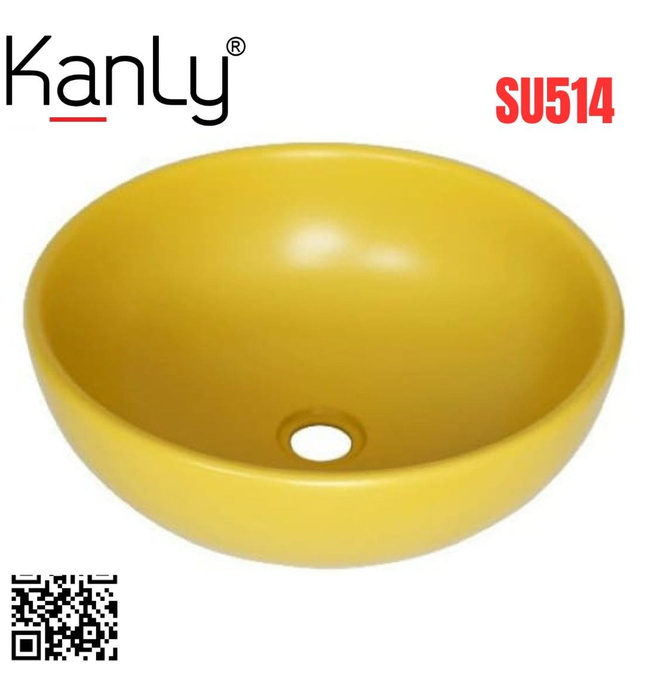 Chậu lavabo đặt bàn sứ tròn màu vàng Kanly SU514 