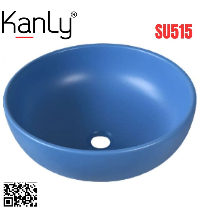 Chậu lavabo đặt bàn sứ tròn màu xanh dương Kanly SU515 
