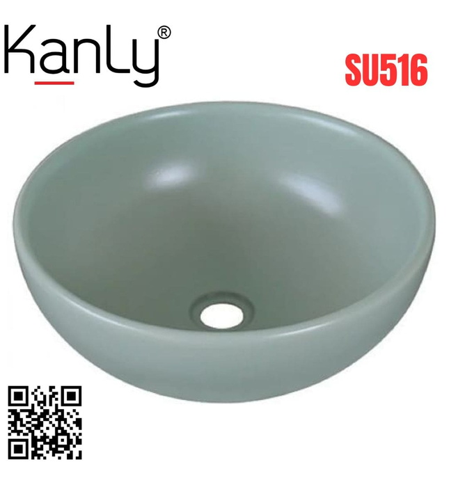 Chậu lavabo đặt bàn sứ tròn màu xanh ngọc Kanly SU516 