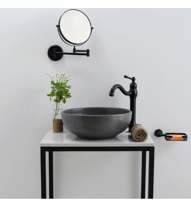 Chậu lavabo đặt bàn sứ tròn màu xám Kanly SU517 