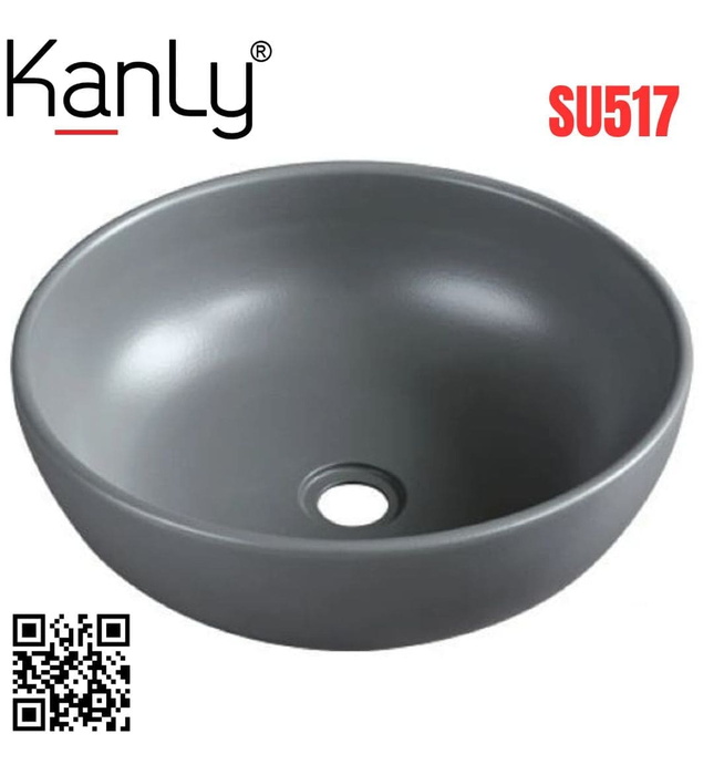 Chậu lavabo đặt bàn sứ tròn màu xám Kanly SU517 