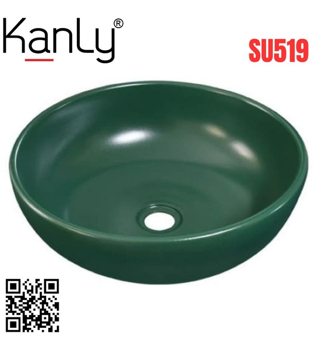 Chậu lavabo đặt bàn sứ tròn màu xanh lá Kanly SU519 