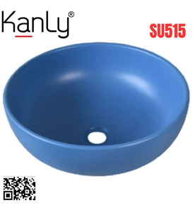 Chậu lavabo đặt bàn sứ tròn màu xanh dương Kanly SU515 
