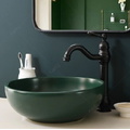 Chậu lavabo đặt bàn sứ tròn màu xanh lá Kanly SU519 