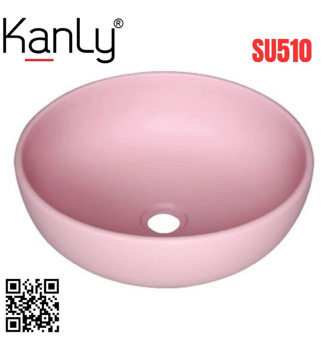 Chậu lavabo đặt bàn sứ tròn màu hồng Kanly SU510