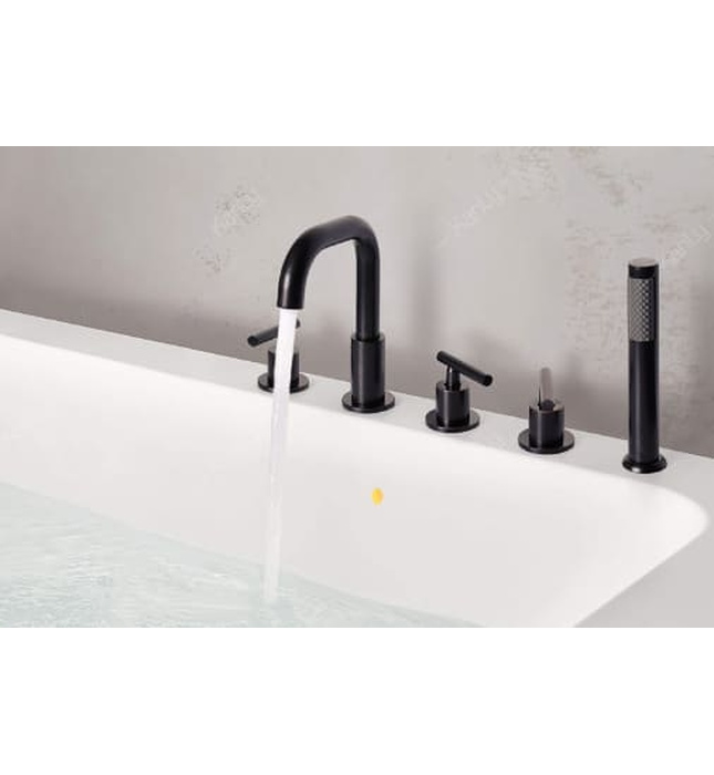Sen bồn tắm gắn bồn 5 lỗ nóng lạnh bằng đồng màu đen Kanly GCB09B