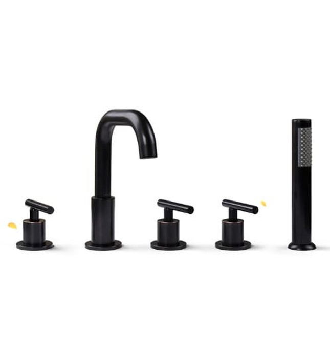 Sen bồn tắm gắn bồn 5 lỗ nóng lạnh bằng đồng màu đen Kanly GCB09B