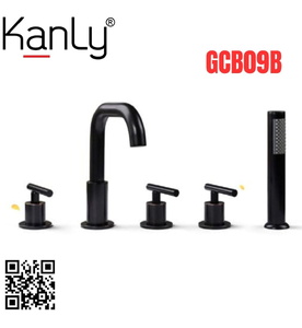 Sen bồn tắm gắn bồn 5 lỗ nóng lạnh bằng đồng màu đen Kanly GCB09B