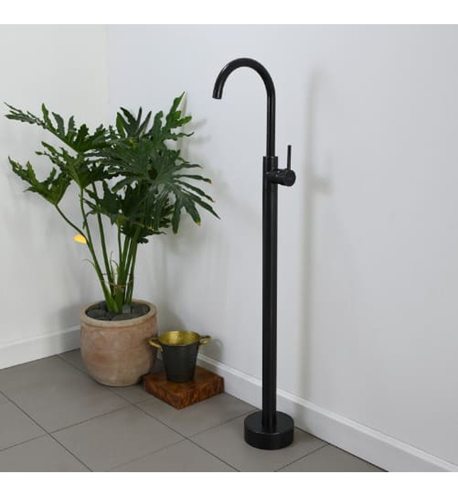Vòi chậu nóng lạnh đặt sàn màu đen Kanly GCAH6B
