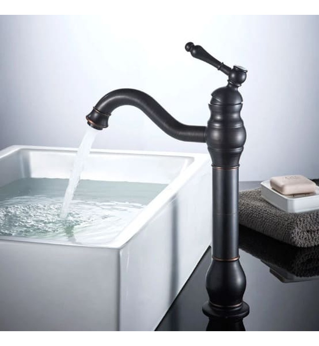 Vòi chậu nóng lạnh đồng thau màu đen Haduvico VR047