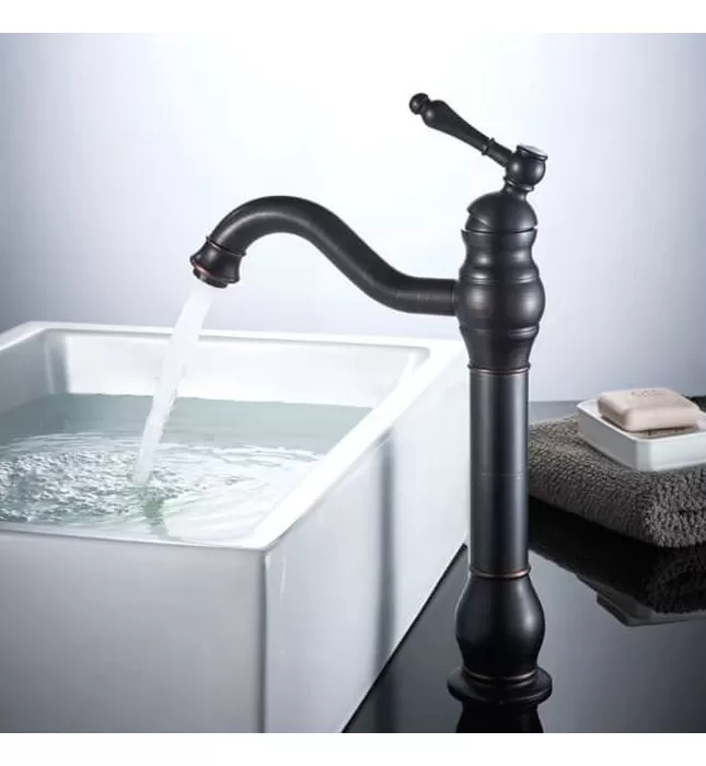 Vòi chậu nóng lạnh đồng thau màu đen Haduvico VR047