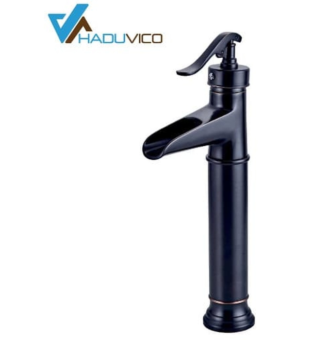 Vòi chậu nóng lạnh đồng thau màu đen Haduvico VR058