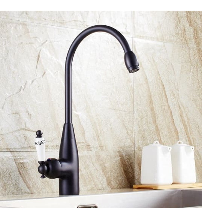 Vòi chậu nóng lạnh đồng thau màu đen Haduvico VR009