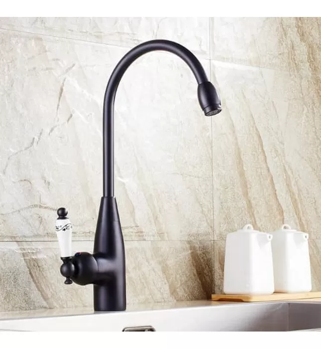 Vòi chậu nóng lạnh đồng thau màu đen Haduvico VR009