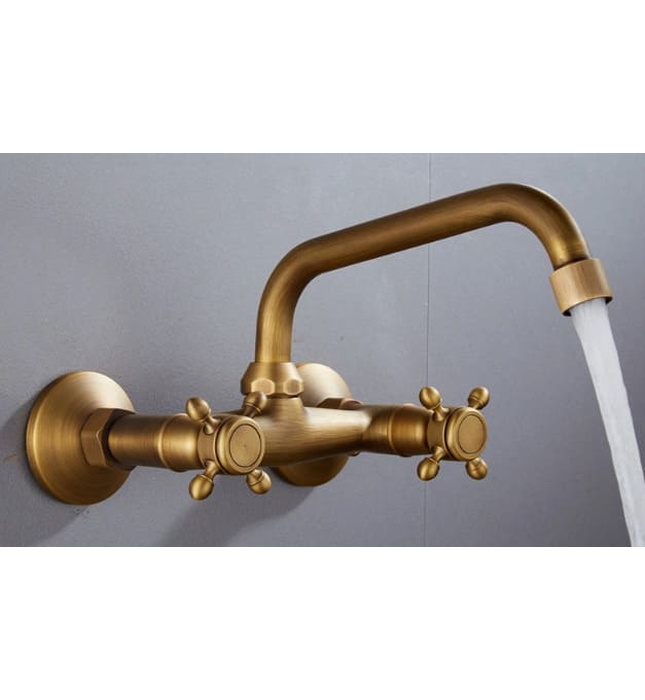 Vòi chậu nóng lạnh gắn tường đồng thau Haduvico VR016M