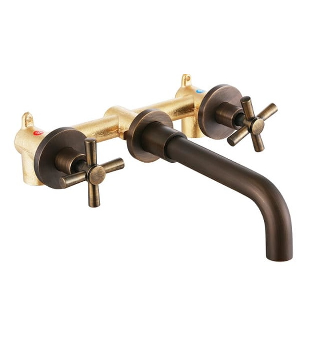 Vòi chậu nóng lạnh gắn tường đồng thau Haduvico VR017