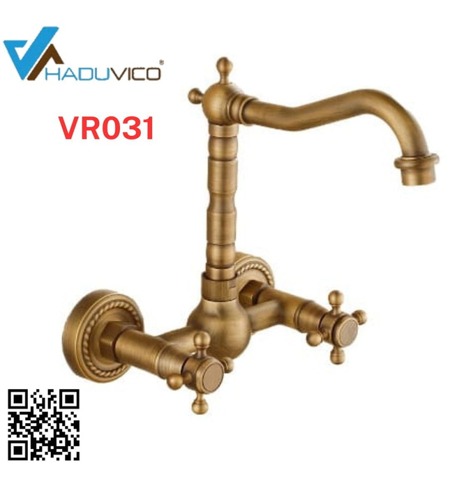 Vòi chậu nóng lạnh đồng thau gắn tường Haduvico VR031