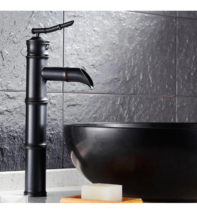 Vòi chậu nóng lạnh đồng thau màu đen Haduvico VR046