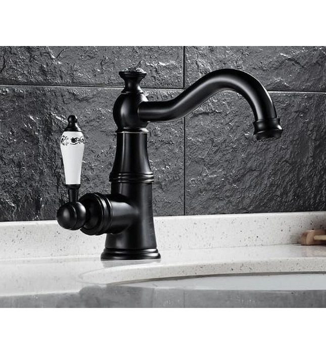 Vòi chậu nóng lạnh đồng thau màu đen Haduvico VR055