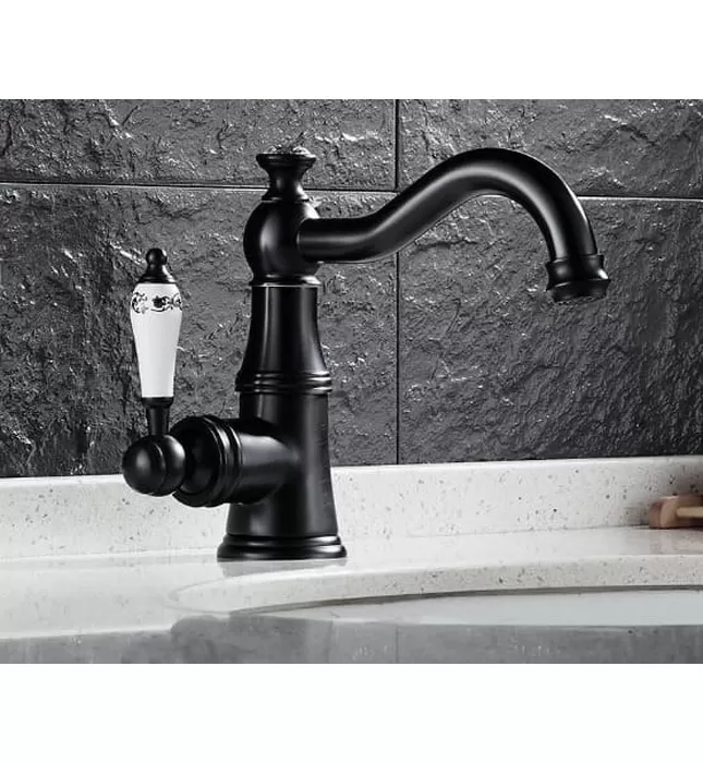 Vòi chậu nóng lạnh đồng thau màu đen Haduvico VR055