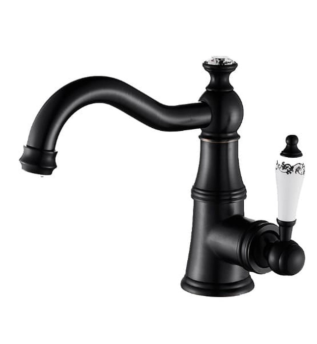 Vòi chậu nóng lạnh đồng thau màu đen Haduvico VR055