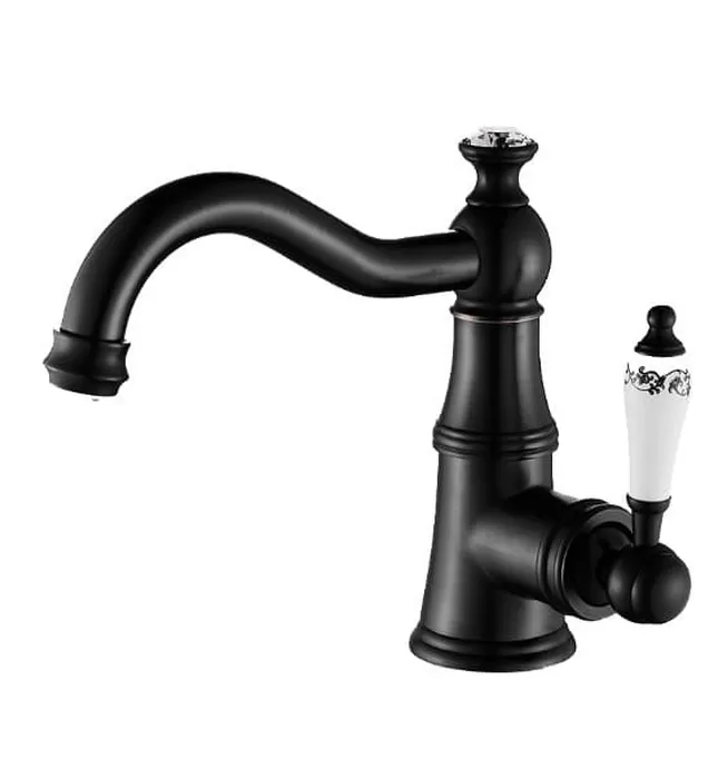 Vòi chậu nóng lạnh đồng thau màu đen Haduvico VR055