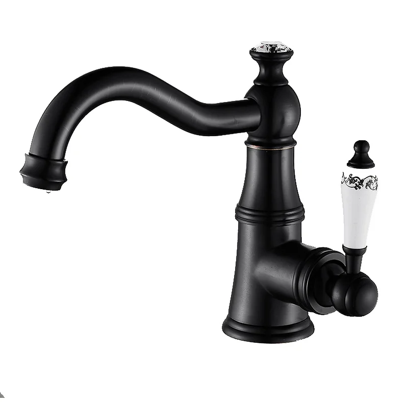 Vòi chậu nóng lạnh đồng thau màu đen Haduvico VR055