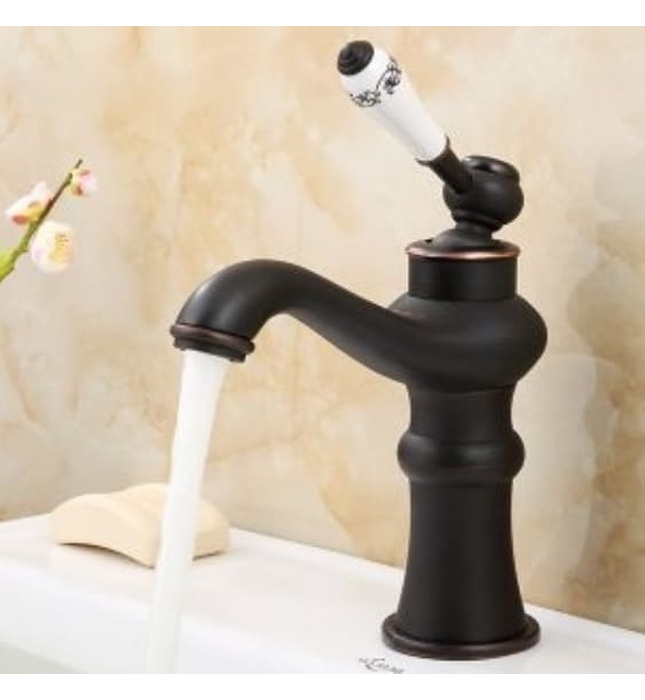 Vòi chậu nóng lạnh đồng thau màu đen Haduvico VR056