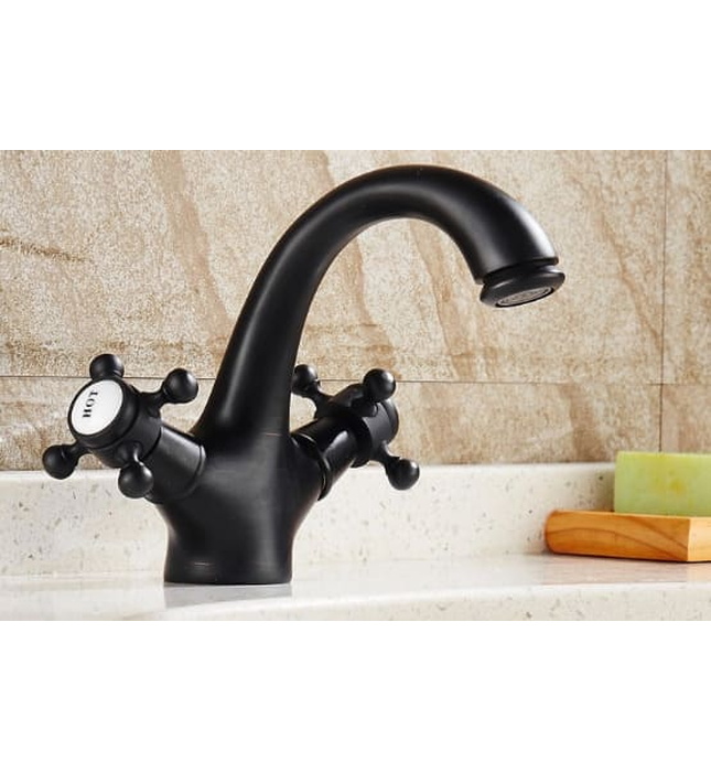 Vòi chậu nóng lạnh đồng thau màu đen Haduvico VR059