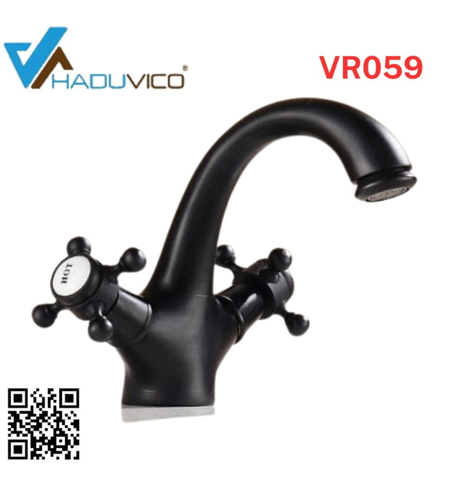 Vòi chậu nóng lạnh đồng thau màu đen Haduvico VR059