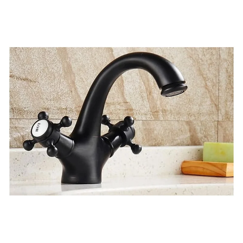 Vòi chậu nóng lạnh đồng thau màu đen Haduvico VR059