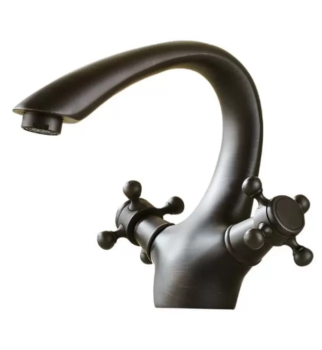 Vòi chậu nóng lạnh đồng thau màu đen Haduvico VR060