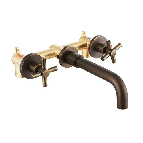 Vòi chậu nóng lạnh gắn tường đồng thau Haduvico VR017