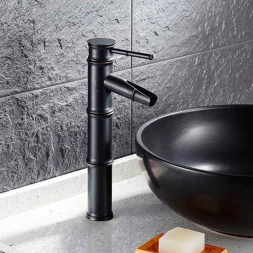 Vòi chậu nóng lạnh đồng thau màu đen Haduvico VR032