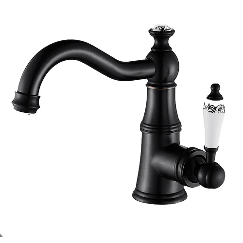 Vòi chậu nóng lạnh đồng thau màu đen Haduvico VR055